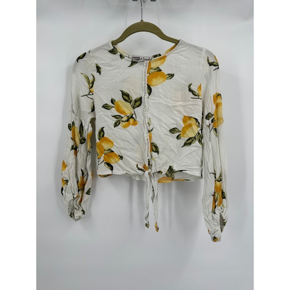 Gypsies & Moondust Tops - Womens Cottagecore Lemon Print Top Size M Botanical Mediterranean Fruit Cropped